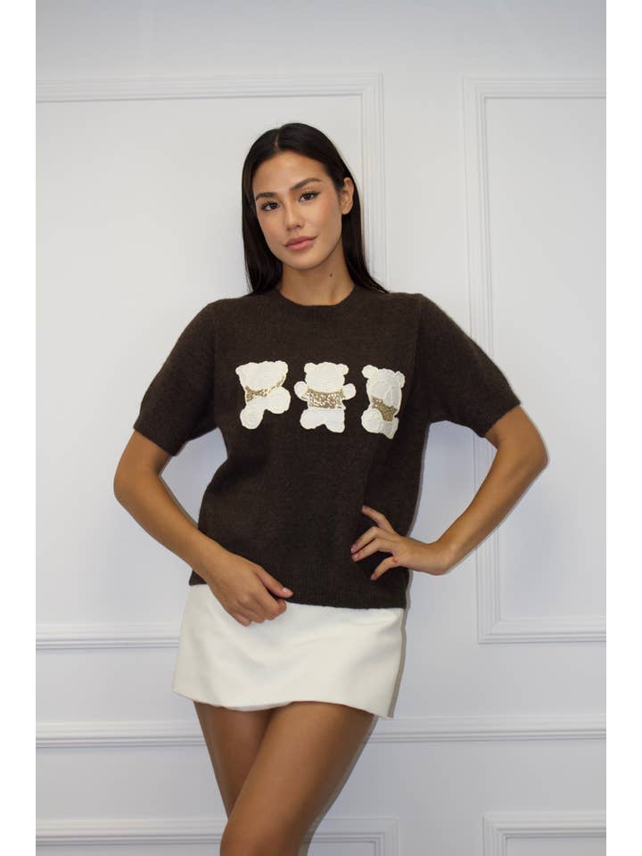 Chilli Girl Collection - Wholesale Knit Sweater - Women's - Round neck short sleeve sweater with teddies 12