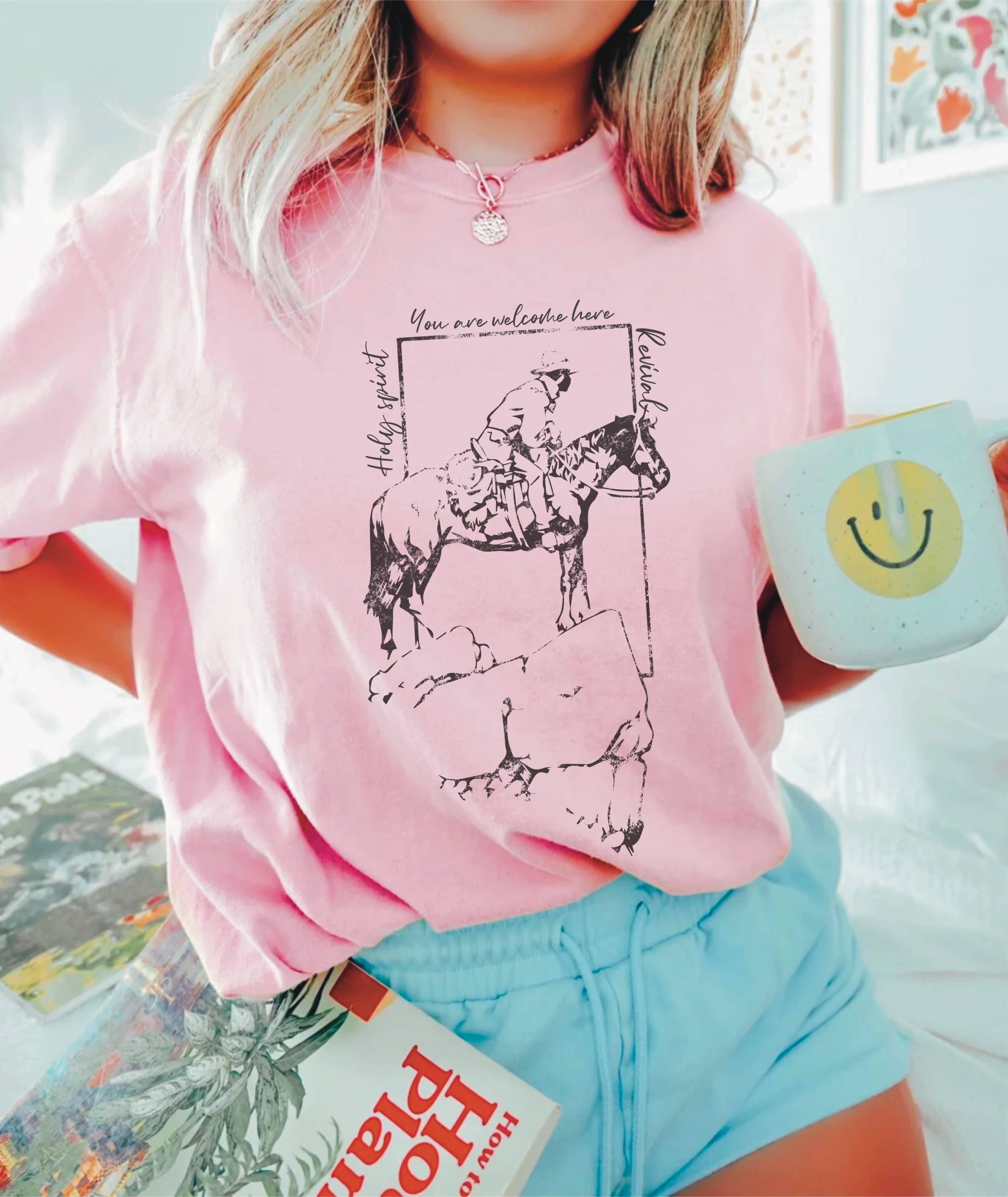 REMOVED BRAND - Wholesale Screen Printed T-Shirt - Women's - Christian vintage Revival cowboy southern Tee cute