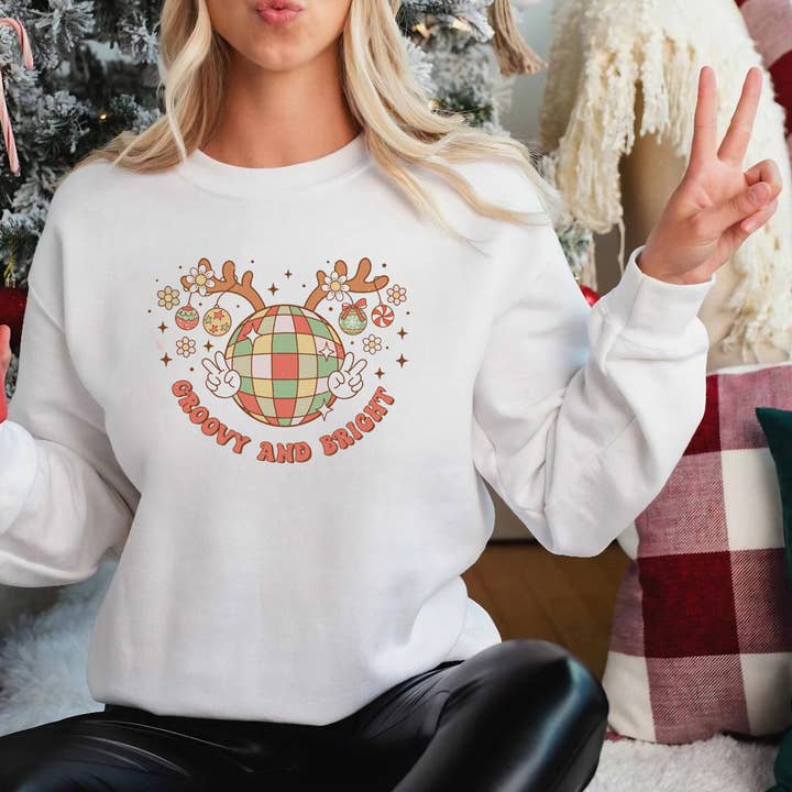 Groovy Merry and Bright Disco Ball Sweatshirt for wholesale by Merry May