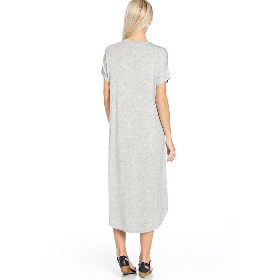 Azules Clothing - Wholesale Dress - Women's - ADM-8252RS Loose fit Crew Neck Hem Midi Dress3