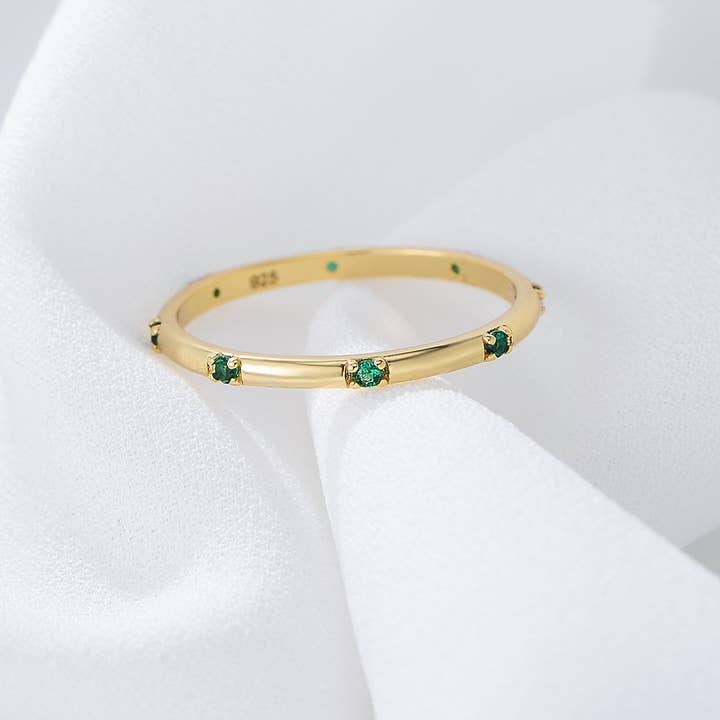 White Leaf - Wholesale Multi-Stone Ring - Cubic Zirconia Inset Ring in Green & Gold
