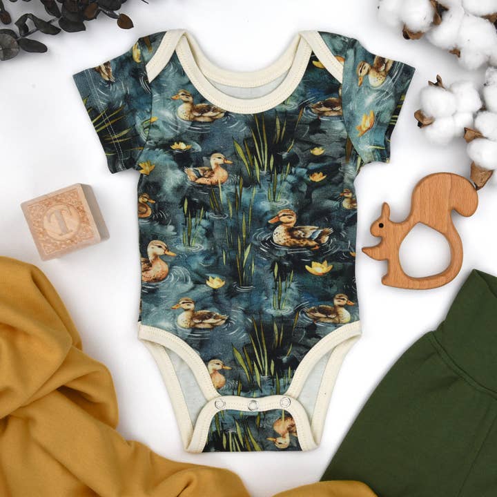 Organic Cotton Short Sleeve Baby Bodysuit, Harbor for wholesale by Earthy