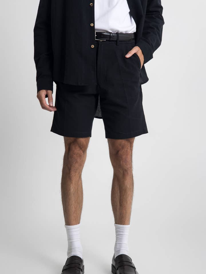 Waihi Linen Short - Black for wholesale by Lost In Nowhere