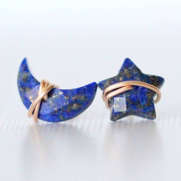 Saressa Designs - Wholesale Stud/Post Earrings - Moonbeam + Stardust Studs - Lapis Lazuli0