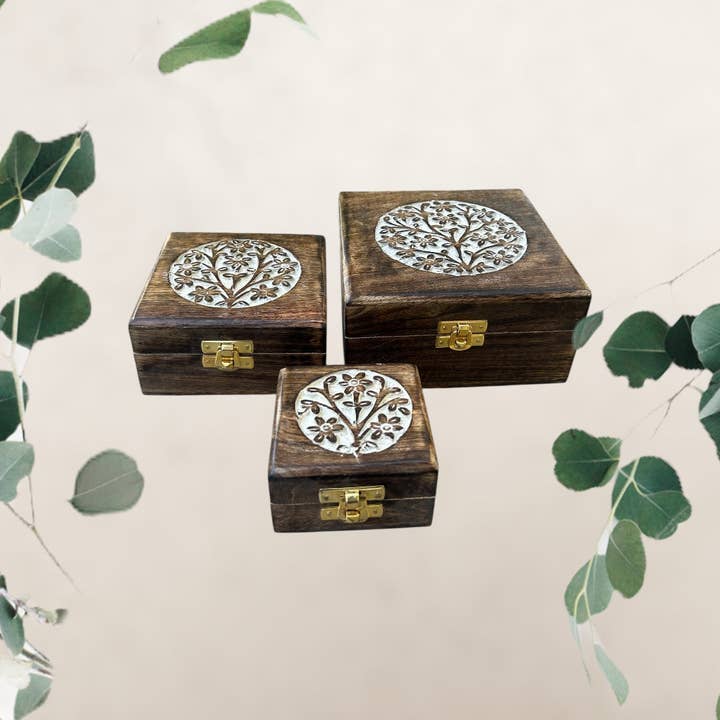 Wooden Tree Box with Latch for wholesale by Hopes Unlimited