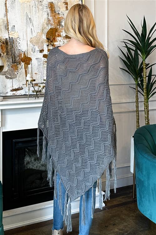 MYS Wholesale Inc - Wholesale Poncho - Women's - Knitted Net Wave Pattern Fringe Tassel Poncho13