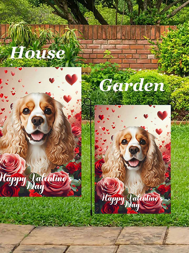 Cocker Spaniel Fulvo/Bianco - Bandiera da Casa di San Valentino per la vendita all'ingrosso da parte di Best of Breed Products