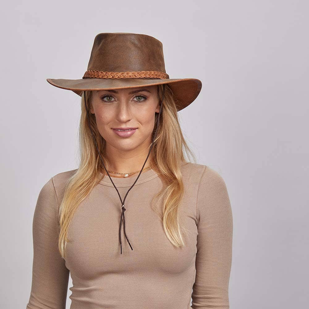 American Hat Makers - Wholesale Cowboy Hat - Unisex - Premium Crushable Leather Outback Hat - Style Crusher23