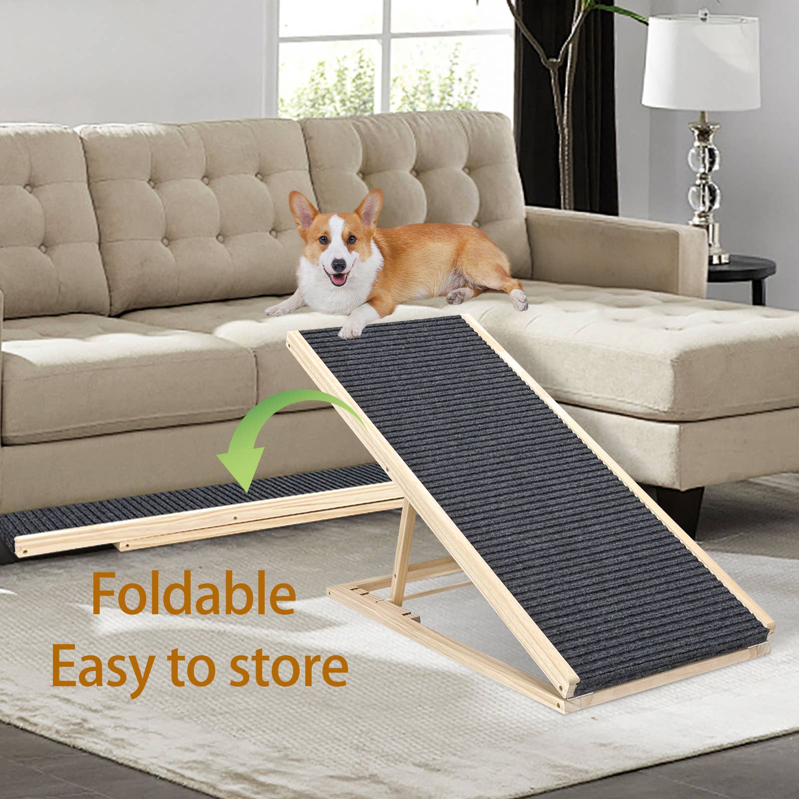 Natural Wood Dog Ramp for Bed, Extra Wide Non-Slip Pet Ramp, Foldable for wholesale on Faire2