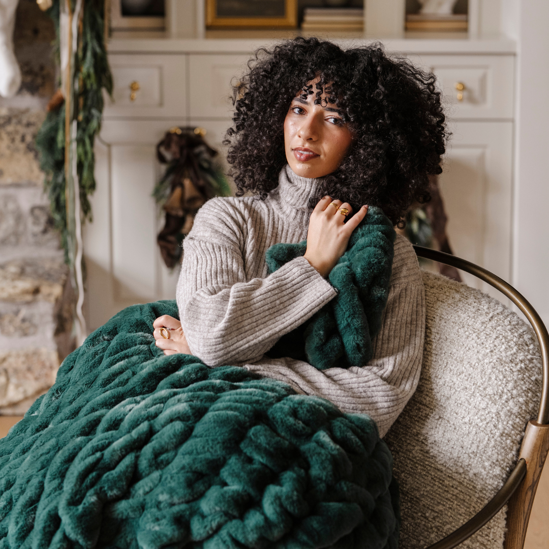 Forest HOLIDAY DOUBLE RUCHED FAUX FUR THROW BLANKETS for wholesale on Faire5