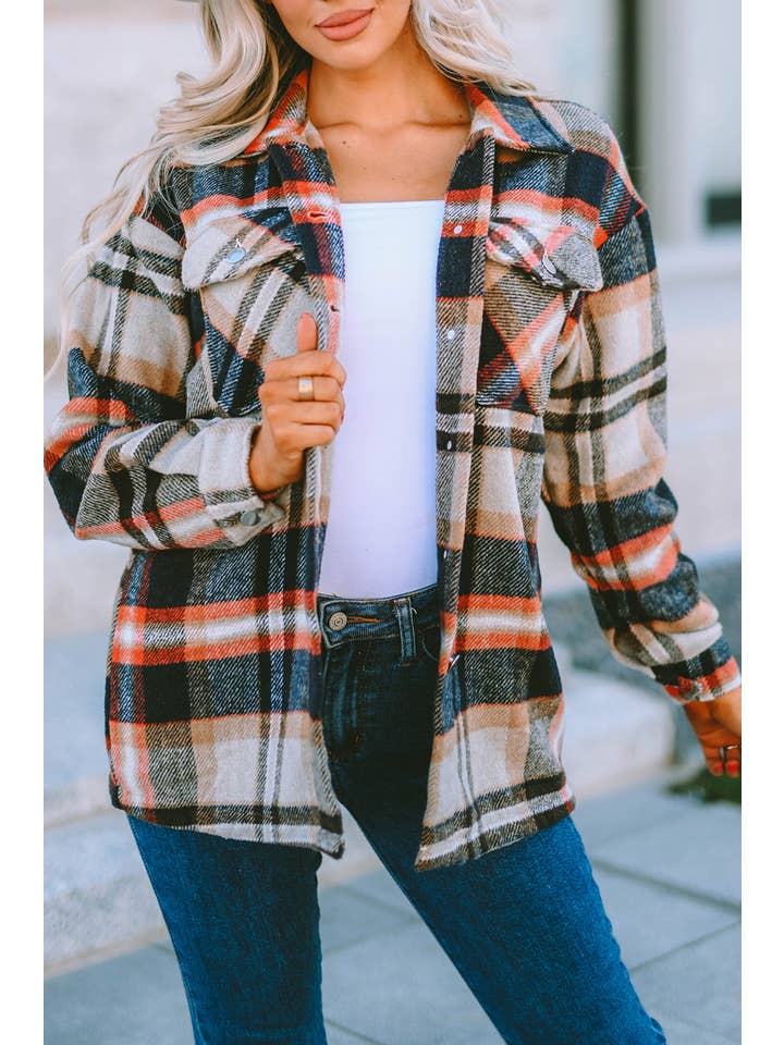 PRETTY BASH - Wholesale Shirt Jacket/Shacket - Women's - Plaid Pocketed Button Front Shacket24