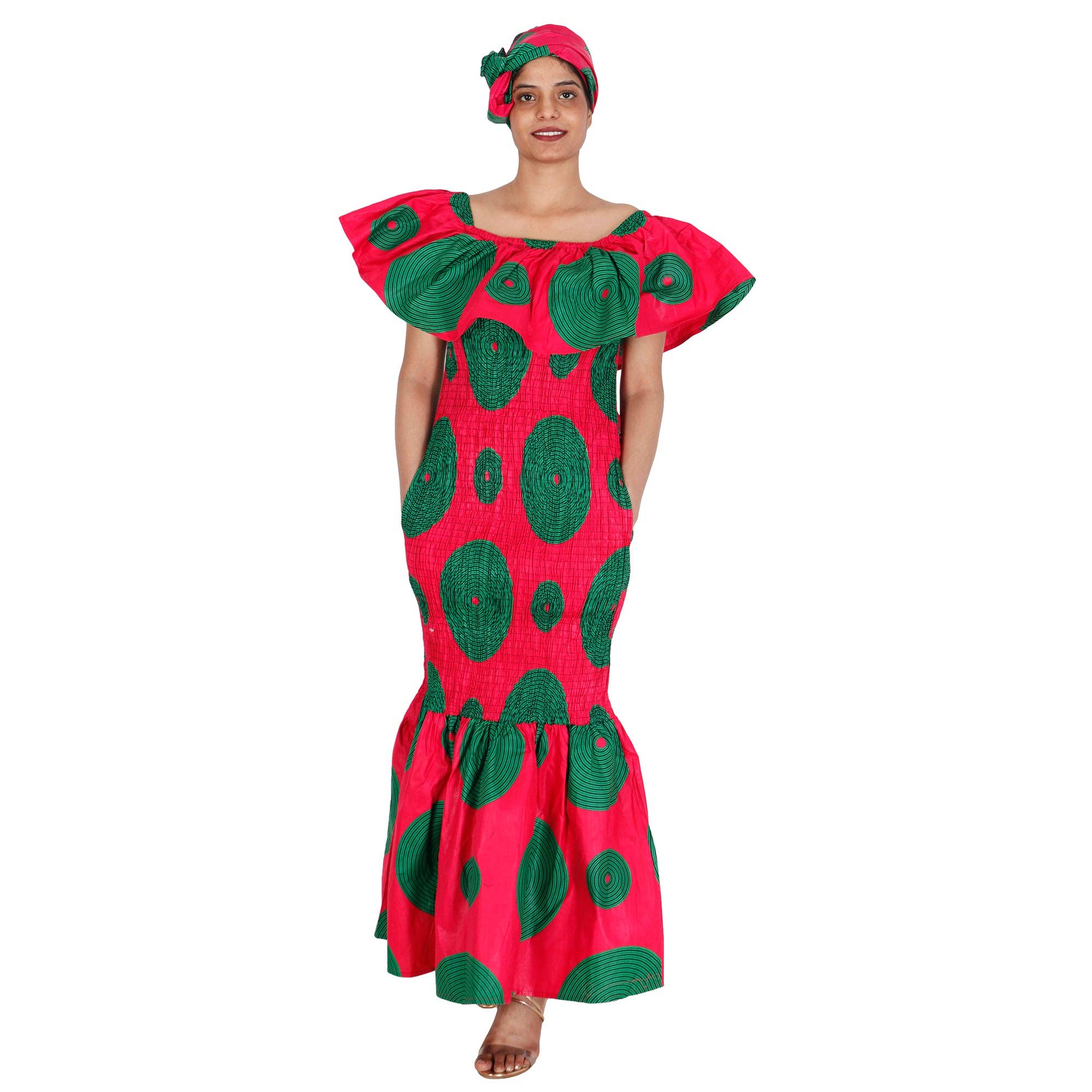 African Stars - Wholesale Dress - Women's - Women's Printed Smocking Off Shoulder Mermaid Dress - FI-P5007717