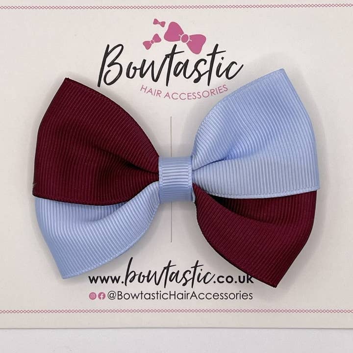 3.5 Inch Twist Bow - Burgundy & Bluebell for wholesale by Bowtastic Hair Accessories