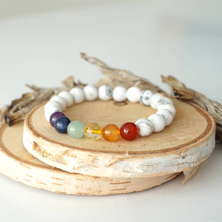 Raw White Howlite & Rainbow Crystal Bracelet, Valentine Gift for wholesale by Raw Stone Elegance