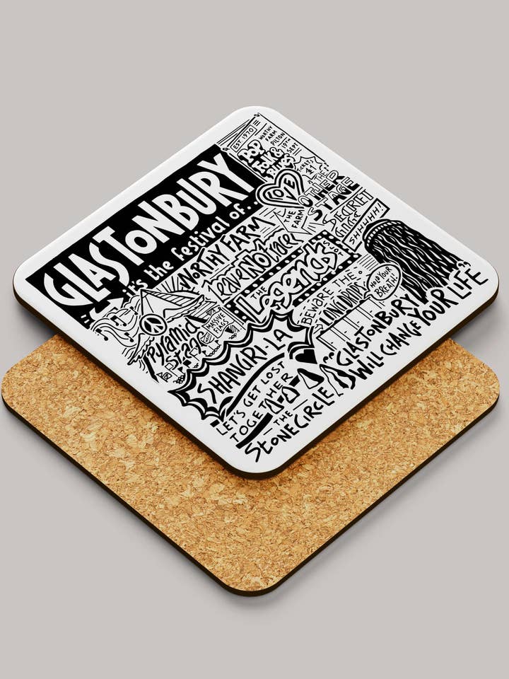 Glastonbury Festival Landmarks Fyrkantig Underlägg för wholesale av Sketchbook Design