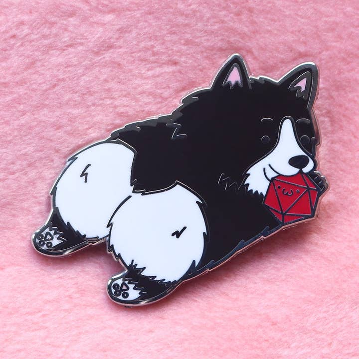 Corgi D20 Dice Buddy Enamel Pin for wholesale by Dbl Feature
