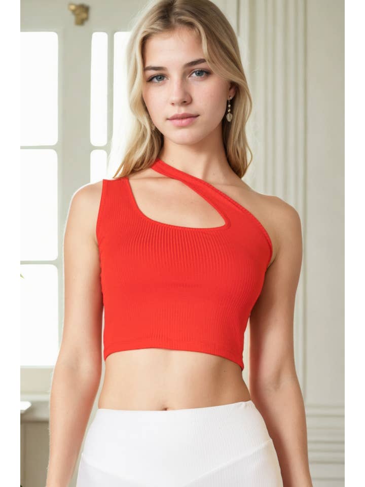 CAPELLA APPAREL - Wholesale Knit Top - Women's - Ribbed One Shoulder Cross Strap Crop Top8