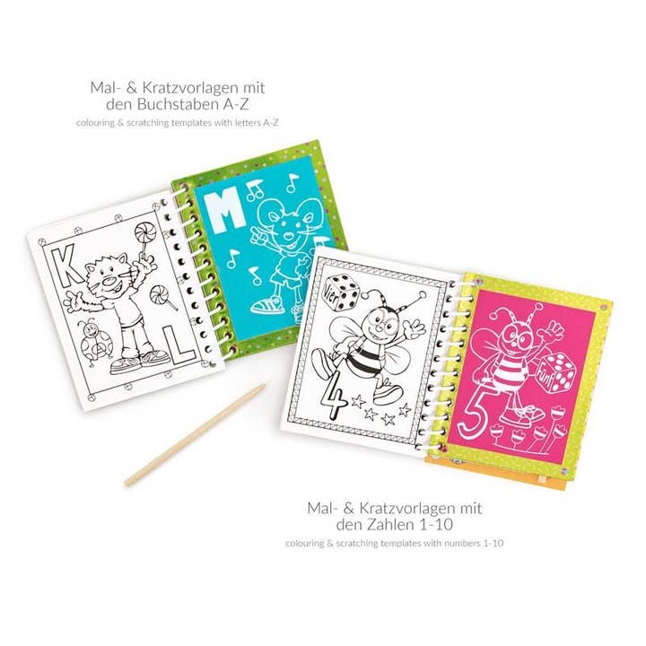 Trendhaus - Wholesale Kleurboek - Kinderen en baby - ABC Champions kleur- en krasblok letters en cijfers 8,5 x 10,5 cm met kraspen, set van 25