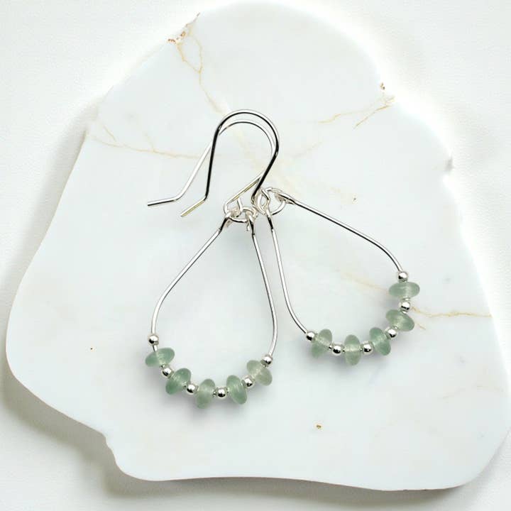 Green Aventurine and Silver Teardrop Hoop Earrings for wholesale by Bijou by SAM