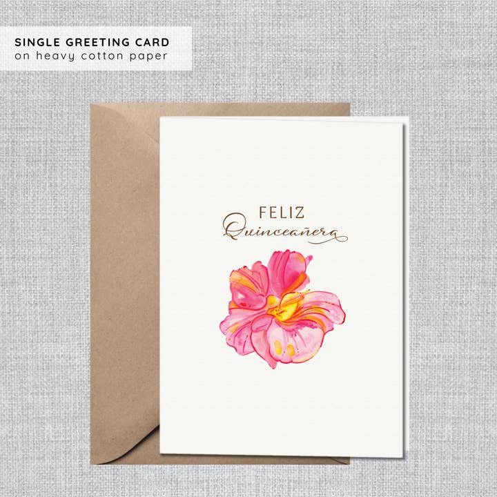 Lyserød Blomstret Quinceañera Kort | Moderne 15-års Fødselsdagskort for engroshandel hos Gina Maher | Watercolor