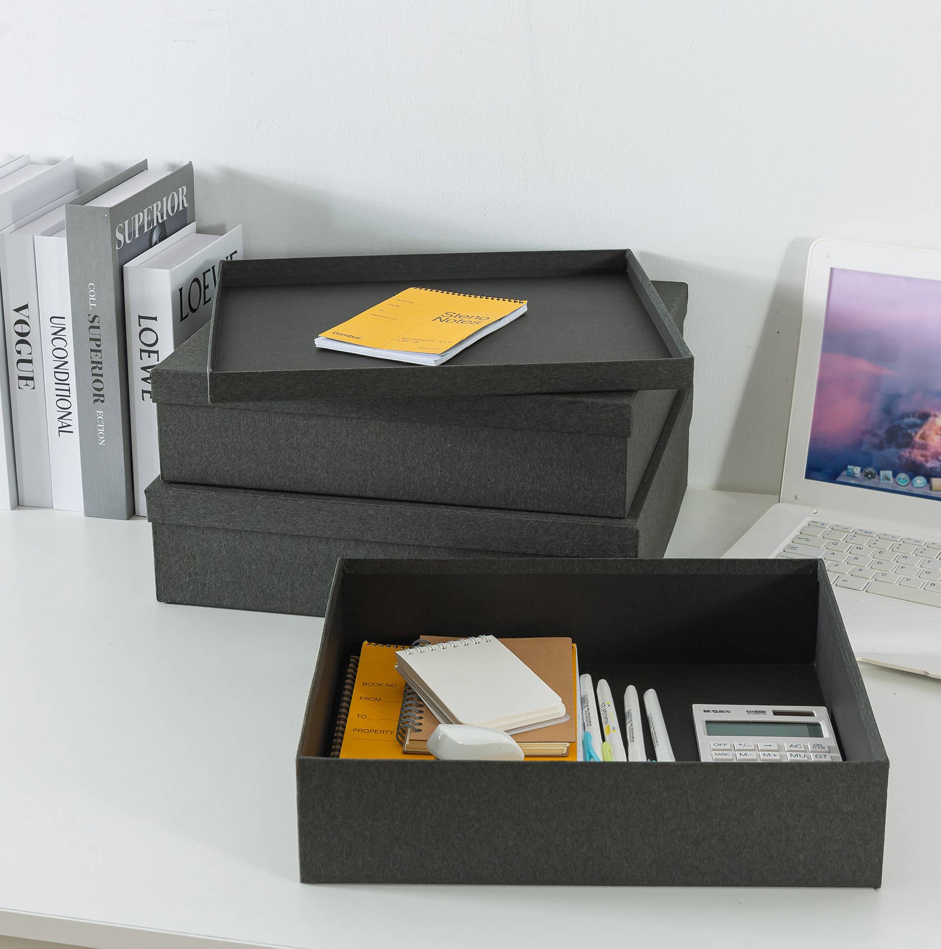 Soul & Lane - Wholesale Decorative Box - Set of 3 Black Kraft Decorative Cardboard Storage Boxes3