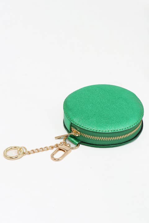 Sarta Pelle - Vendita all'ingrosso Portamonete - Donna - Portamonete rotondo con clip in pelle italiana verde metallizzato