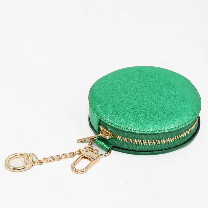 Sarta Pelle – Porta-moedas - Mulher por atacado – Porta-moedas com clip-on redondo em couro italiano verde metálico0