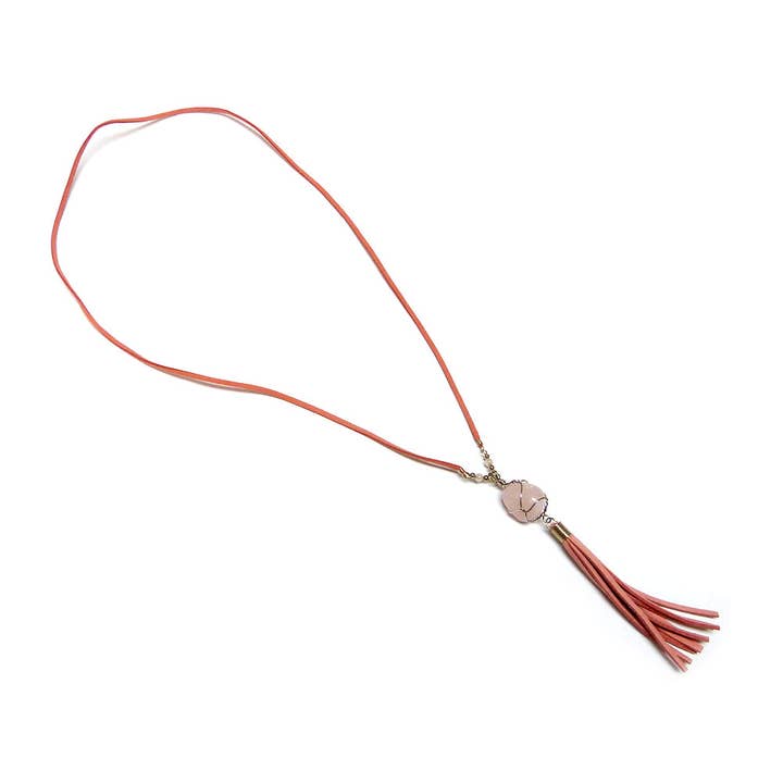 Pichincha - Wholesale Pendant/Charm Necklace - Wire Wrapped Stone Pendant Tassel Dangle Suede Necklace