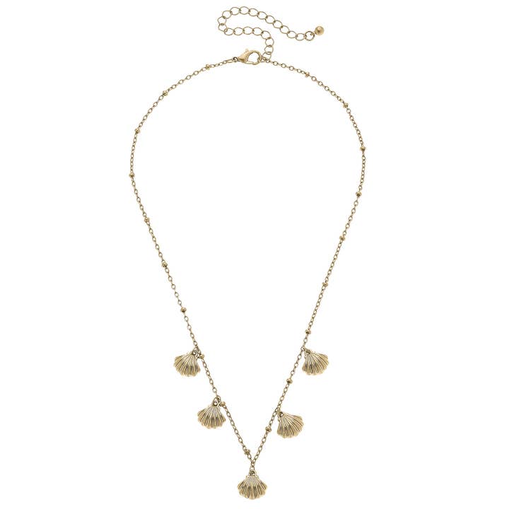 Catalina Cockle Shell Drip Necklace in Shiny Gold for wholesale by Canvas Style