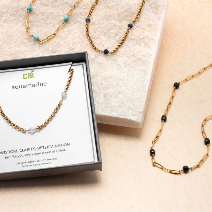 gold chunky satellite gemstone necklace assortment for wholesale by Cool and Interesting