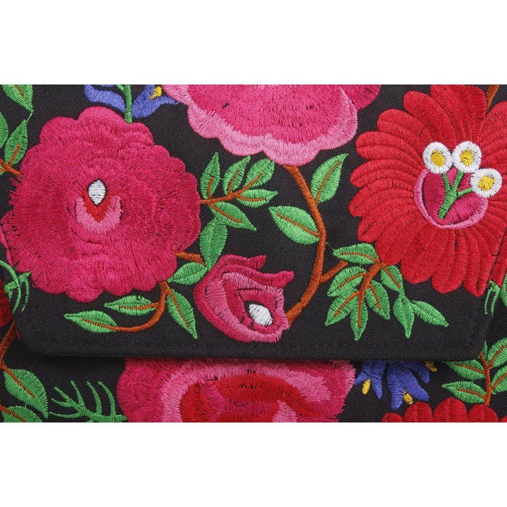 Lumily - Vente Pochette – femme - Pochette à pompons en cuir brodé Fiesta Hmong