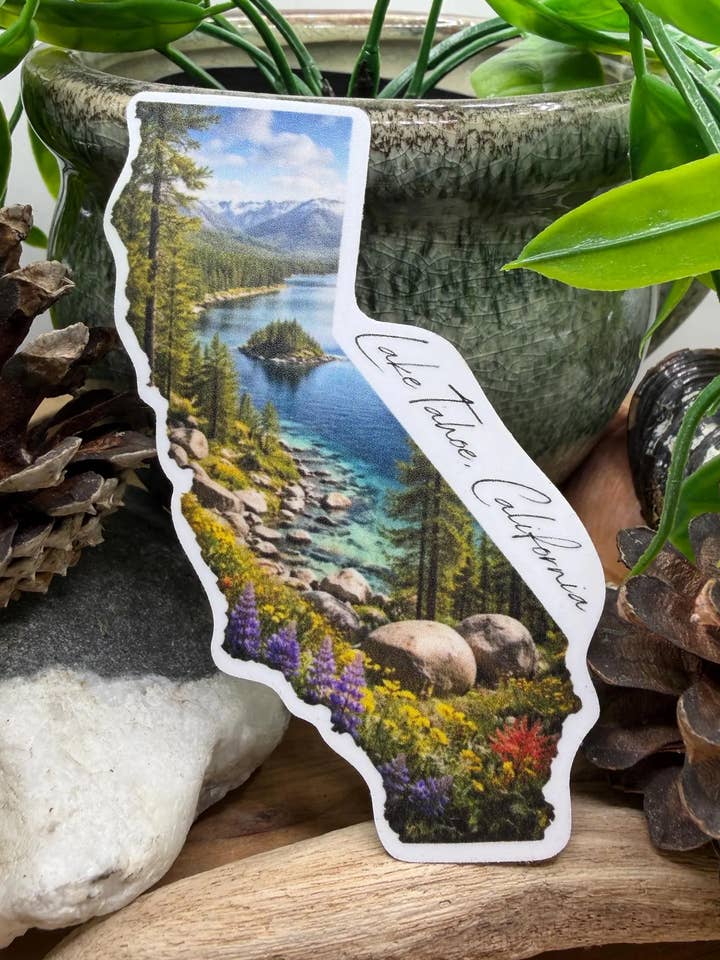 Autocollant en vinyle mat du lac Tahoe en Californie montagnes pour la vente par California Dreaming Co