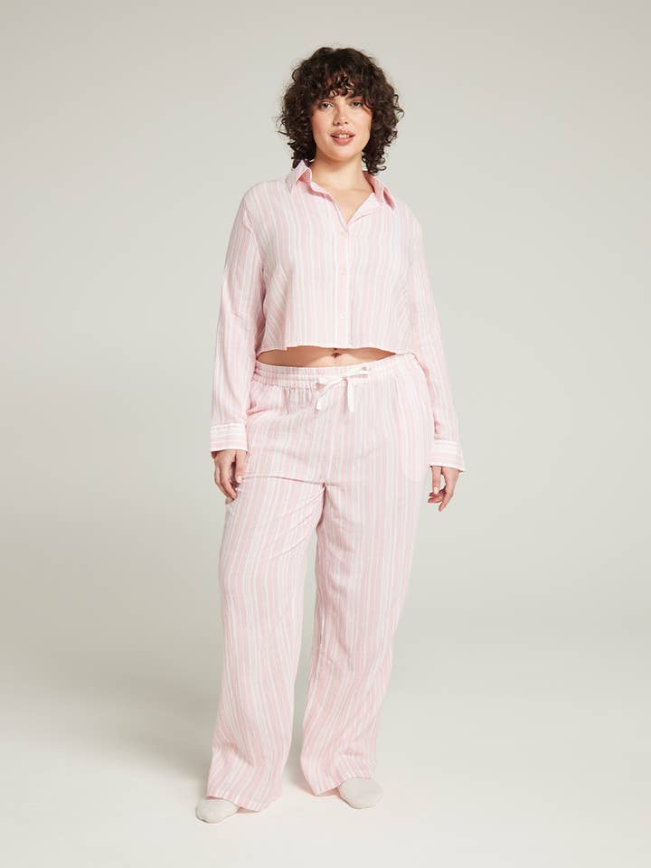 The Cropped Shirt - Fondant Pink Stripe for wholesale by Nudea