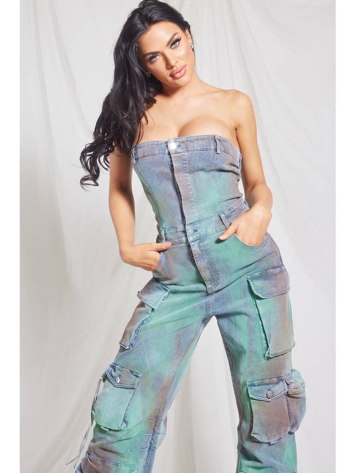 WFFS – wholesale Jumpsuit - Dam – Flerfärgad Cargo Denim Jumpsuit4