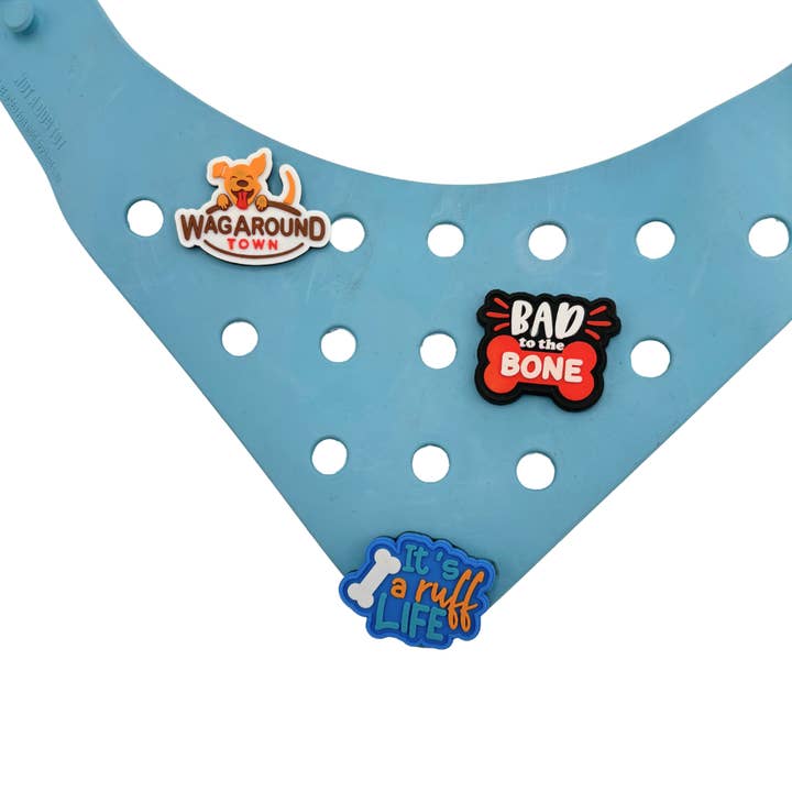 Wag Around Town - Wholesale Pet Bandana - Dog - Charmdana- Light Weight- Blue - Rubber Dog Bandana with Charms!3