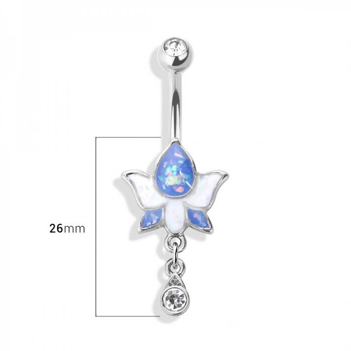 OPAL LOTUS FLOWER DANGLE 316L SS NAVEL RING for wholesale on Faire