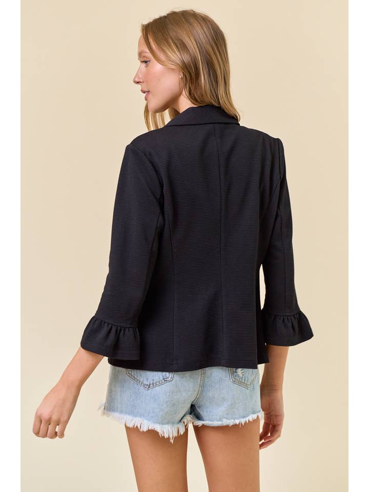 Doe and Rae - Wholesale Blazer - Women's - 3/4 Ruffle Sleeve Solid Blazer - 9335J-113