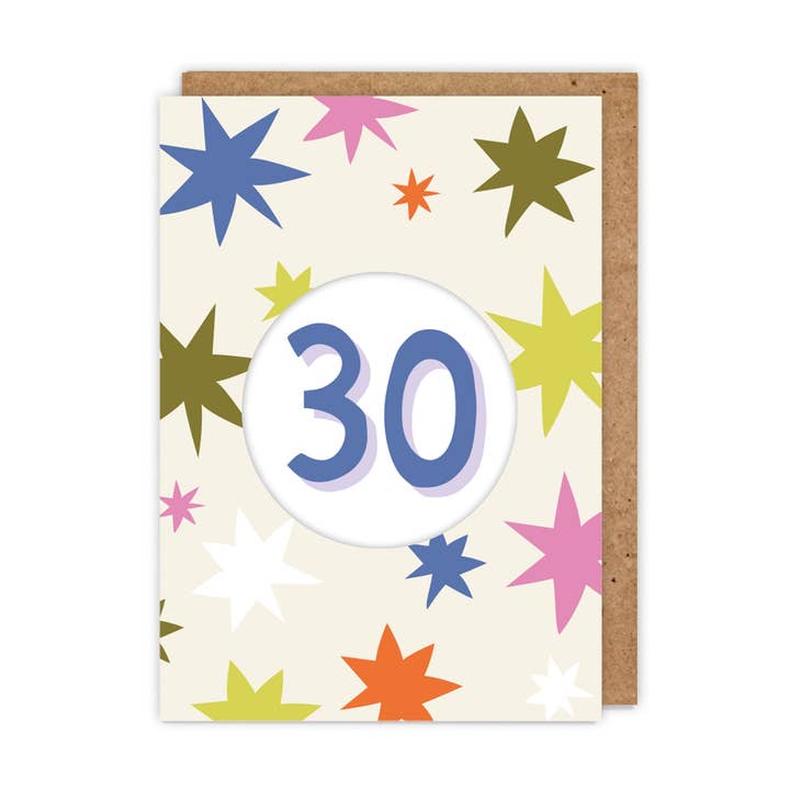30th Diecut Hole Birthday Card for wholesale by Zoe Spry