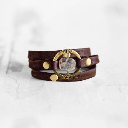 Be the Light Triple Wrap Bracelet-Antique Brass-Labradorite for wholesale by Giving Bracelets