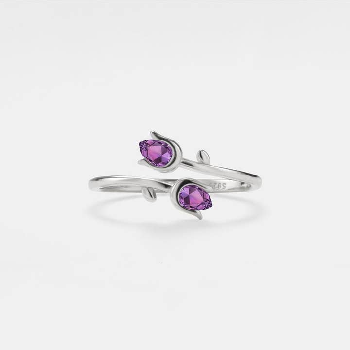 Perimade & Co. LLC - Wholesale Multi-Stone Ring - Amethyst Tulip Flower Stacking Ring in 925 Sterling Silver2