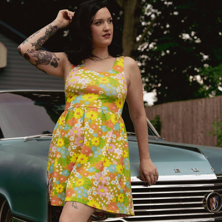 Sixties Retro Floral Women's Jersey Summer Dress for wholesale by Strawberry Jam Kids