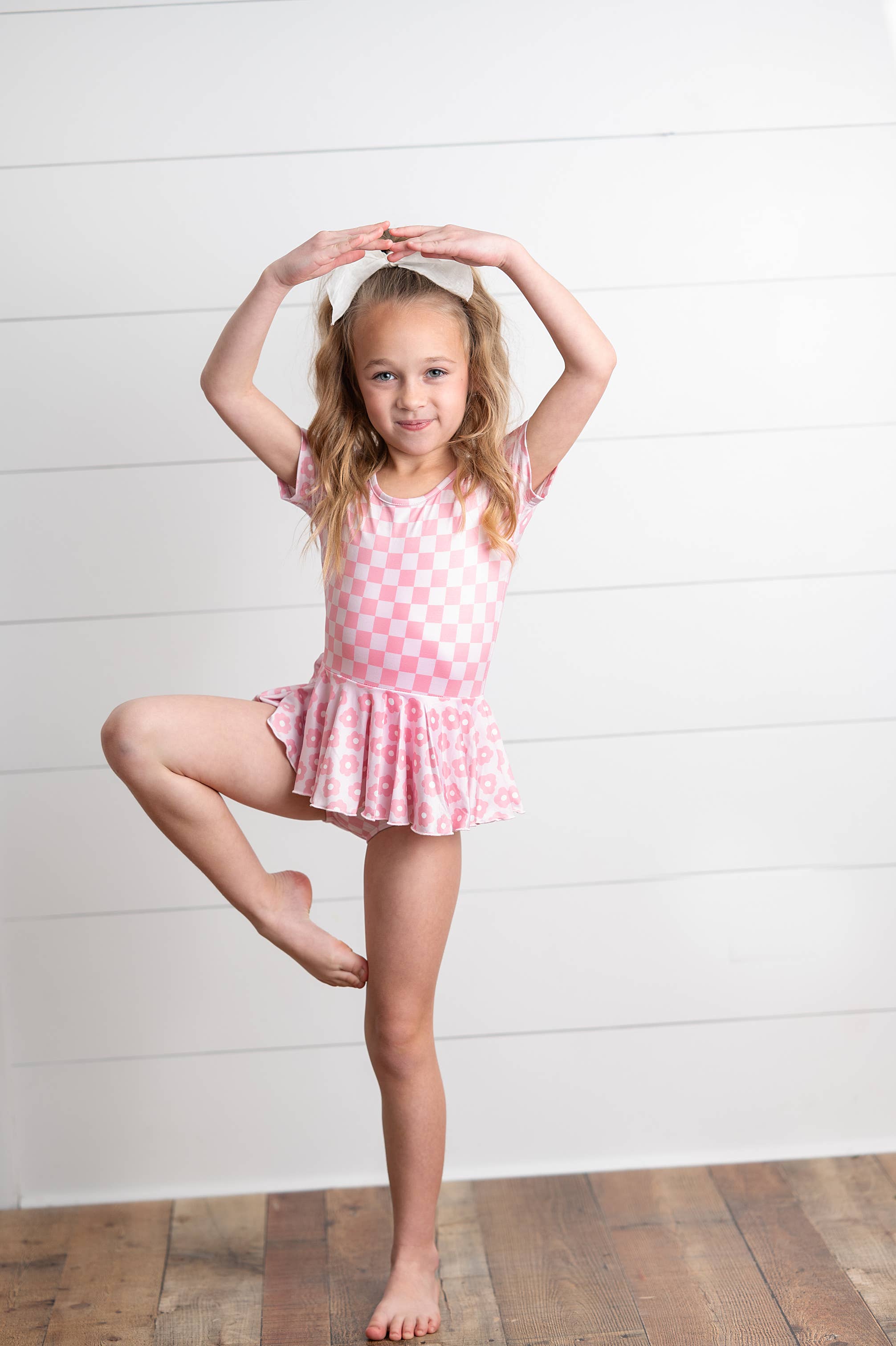 Oopsie Daisy - Wholesale Leotard - Kids - Kids Pinky Check Flower Skirted Dance Gymnastics Leotard1