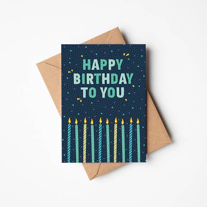 Jess A Little Creative - Wholesale Birthday Card - Blue and Green Happy Birthday Candles Card