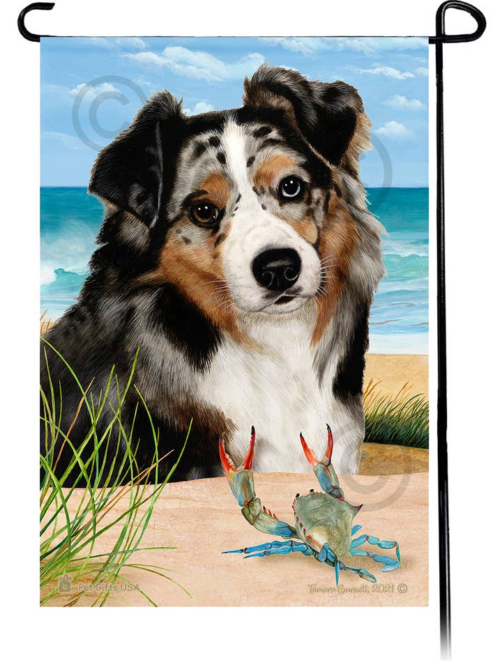 Australian Shepherd Blue Merle Summer Beach Garden Flagge für den Großhandel von Pet Gifts USA, LLC