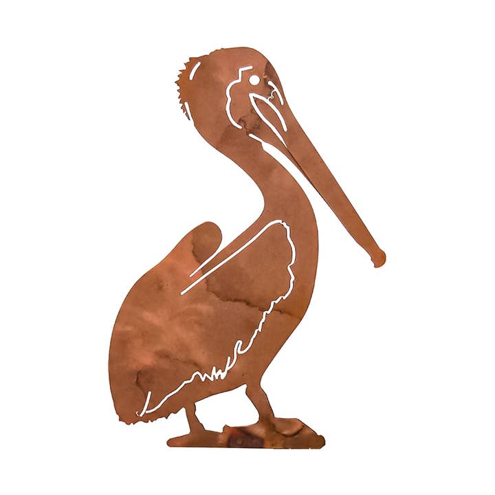 Mtl Rust/Nat Pelican Garden Art for wholesale by California Home & Garden
