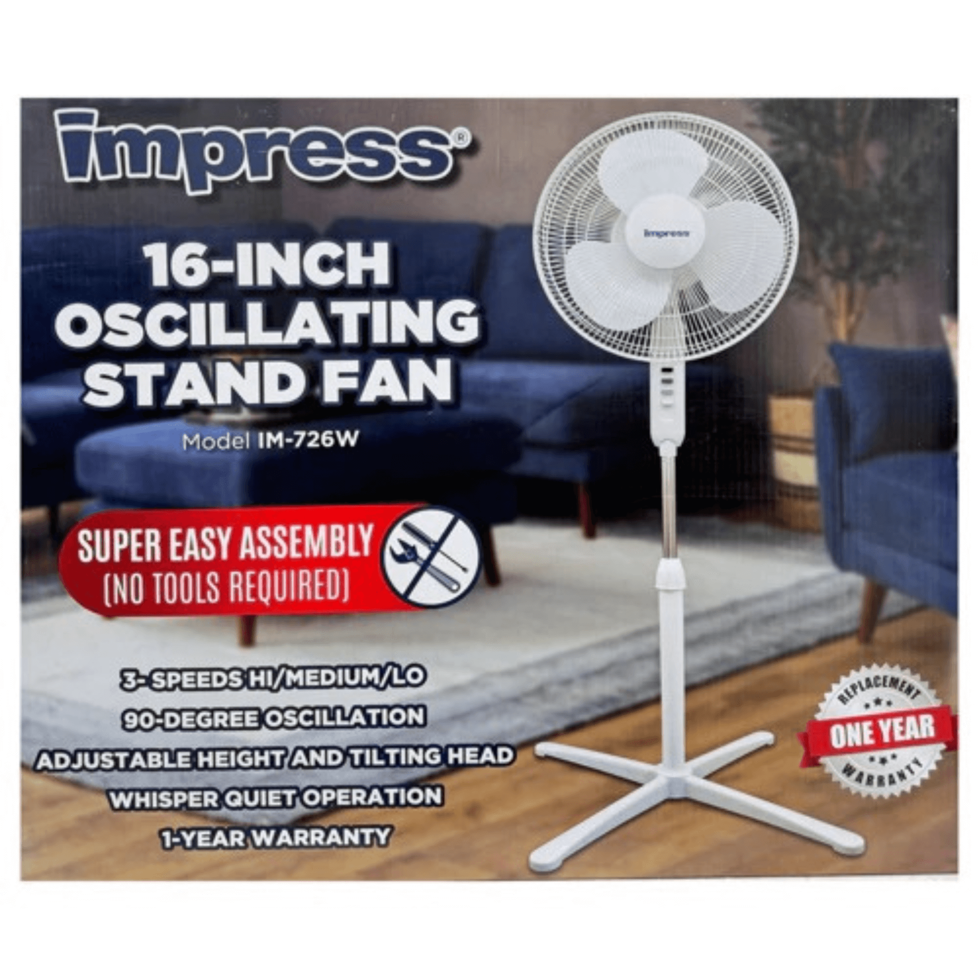 JupiterGear Home – wholesale Electric fan – Impress Easy-Assemble 3-Speed 16-Inch Stand Floor Fan 3