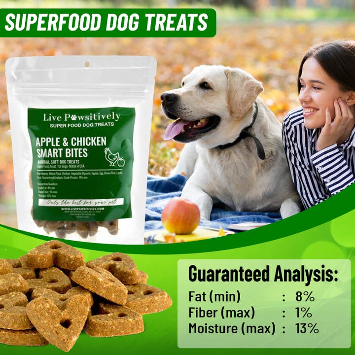 Live Pawsitive - Vente Friandises – chien - Bouchées intelligentes aux pommes et au poulet, friandises super alimentaires pour chiens2