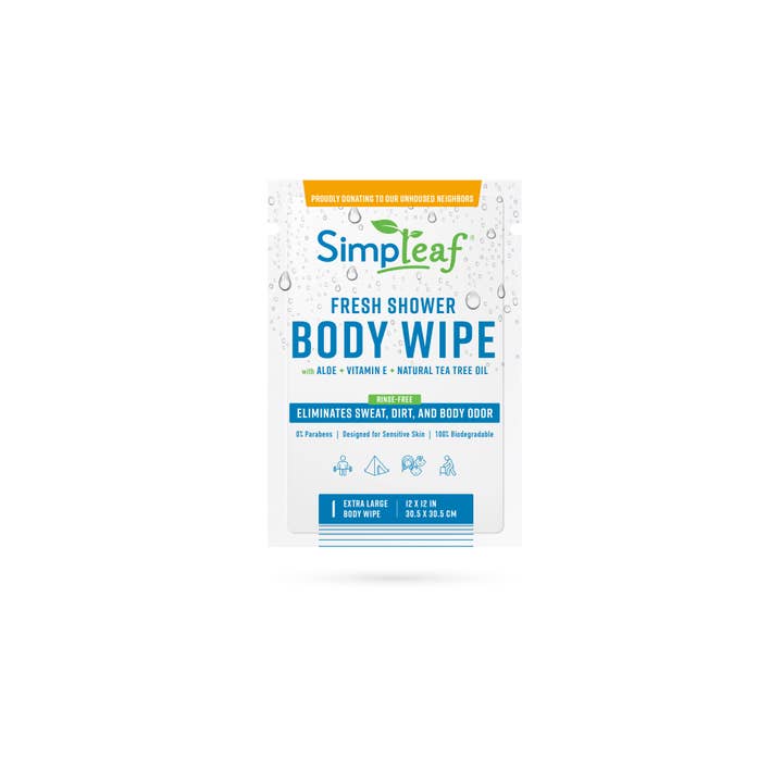 Simpleaf Brands - Wholesale Face & Body Wipes - XL Fresh Shower Body Wipes, 25 Count Display