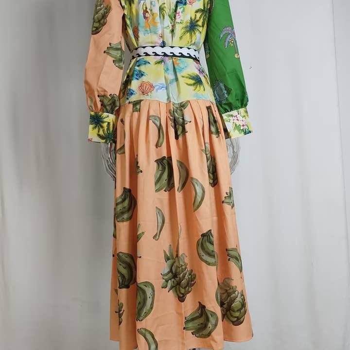 Lily Clothing - Wholesale Dress - Women's - LANTERN SLEEVE PRINTED LAPEL LONG-SLEEVED DRESS24