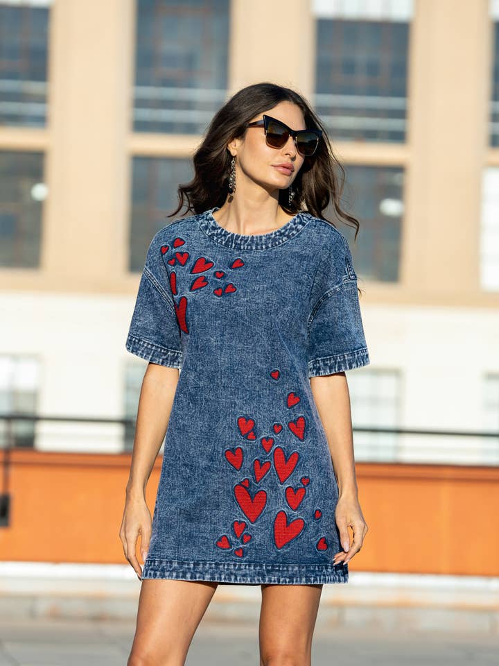 2605 Heart Embroidered Denim Dress for wholesale by Adore